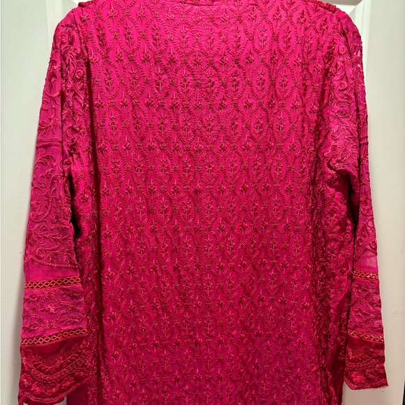 Agha Noor Fuschia Silk and Chiffon Women’s Tunic Top - Picture 10 of 12